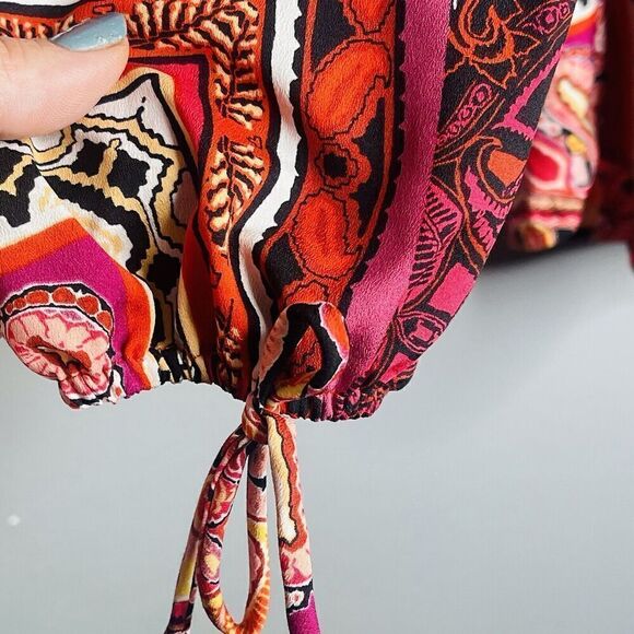 Chicos Womens Patched Paisley Peasant Top Red Size 1 Or Small New - Picture 4 of 6